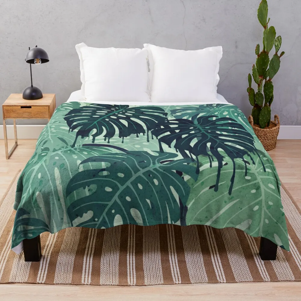 

Monstera, плавкое (в зеленом) одеяло, одеяло, одеяло с хорошо толстой королевской шерстью, мягкое