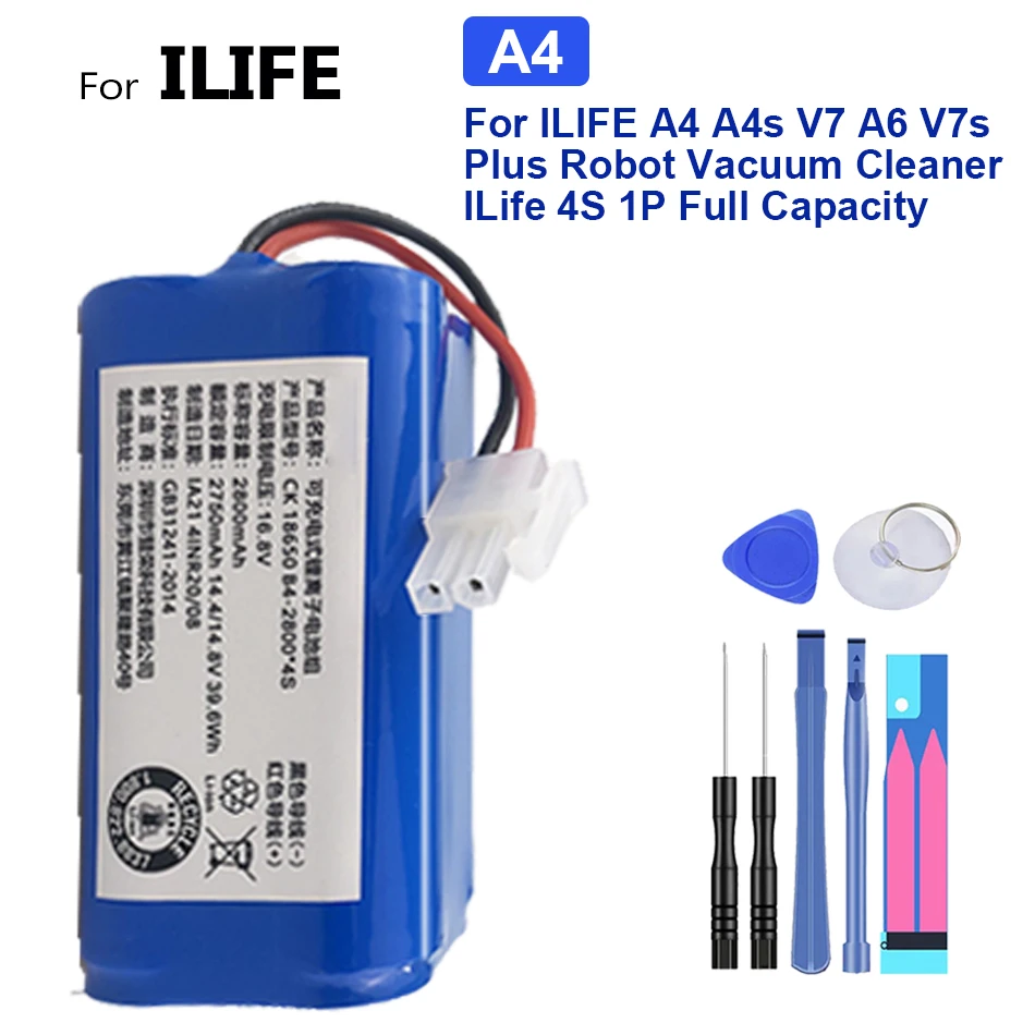 

Battery 2800mAh For ILIFE A4 A4s V7 A6 V7s Plus V7sPlus Robot Vacuum Cleaner ILife 4S ILife4S 1P Full Capacity