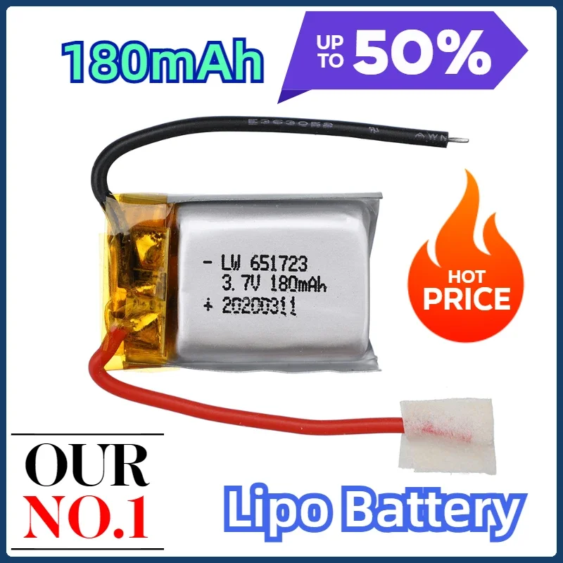Фото Оптовая продажа 1-20 шт. литий-полимерных аккумуляторов 3.7V 180mAh для вертолетов Syma S105 S107 S107G S108 Skytech M3 M3 S977, запасные части, батарея №1