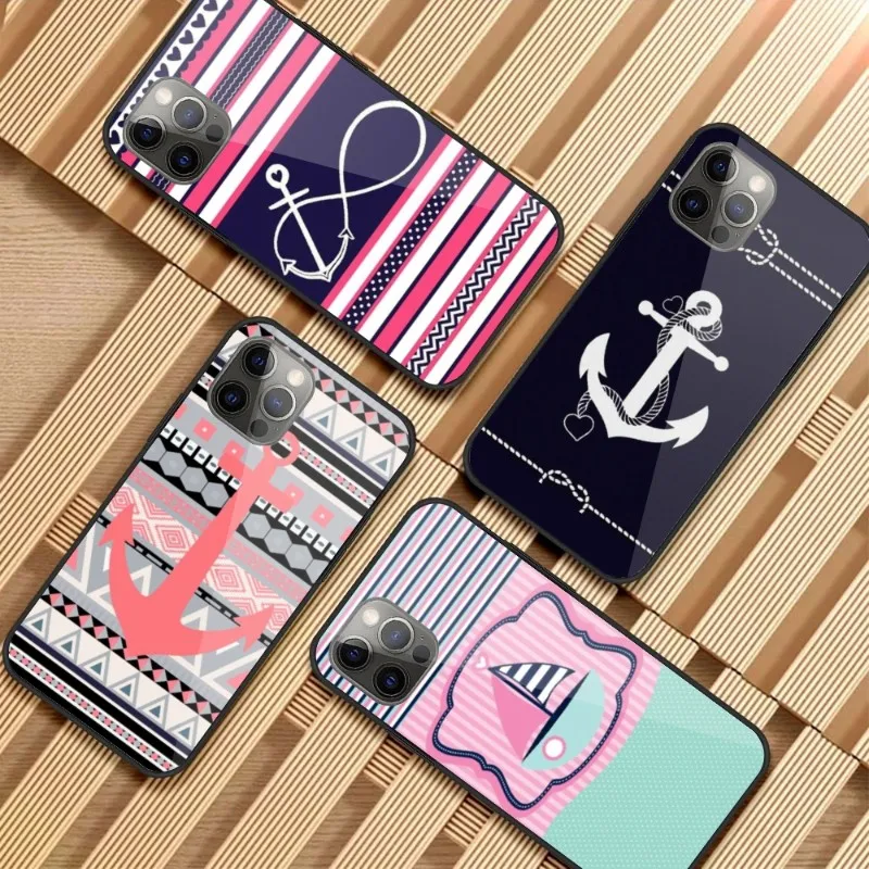 

Sailor Safely Anchor Phone Case for iPhone 14 13 12 11 XS X 8 7 6 Plus Mini Pro Max SE 2022 PC Glass Cover Funda Shell