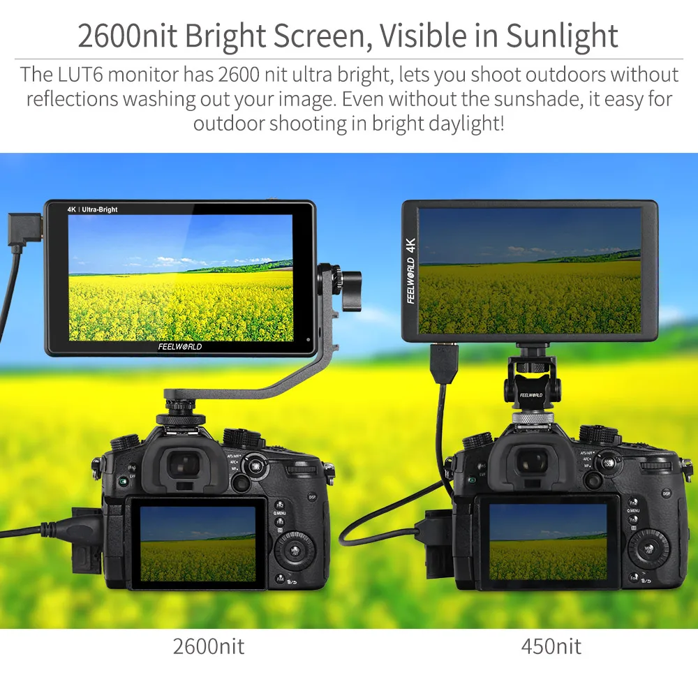 FEELWORLD LUT6 6-дюймовый 2600nit HDR 3D LUT сенсорный экран DSLR камера полевой монитор с