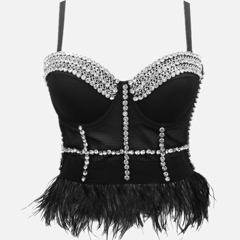 

Autumn Woman Tank Tops Streetwear Vest Push Up Bustier Clothes Ladies Bra Camis Feathers Crop Top Women Corset Blusas Ropa Mujer