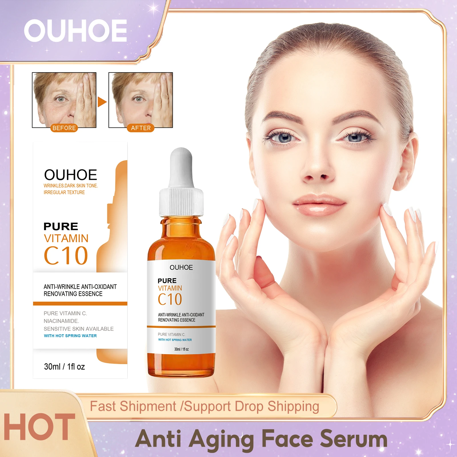 

Anti Aging Face Serum Nourish Skin Fade Fine Lines Remove Wrinkle Firming Moisturizer Hyaluronic Acid Vitamin C10 Facial Essence