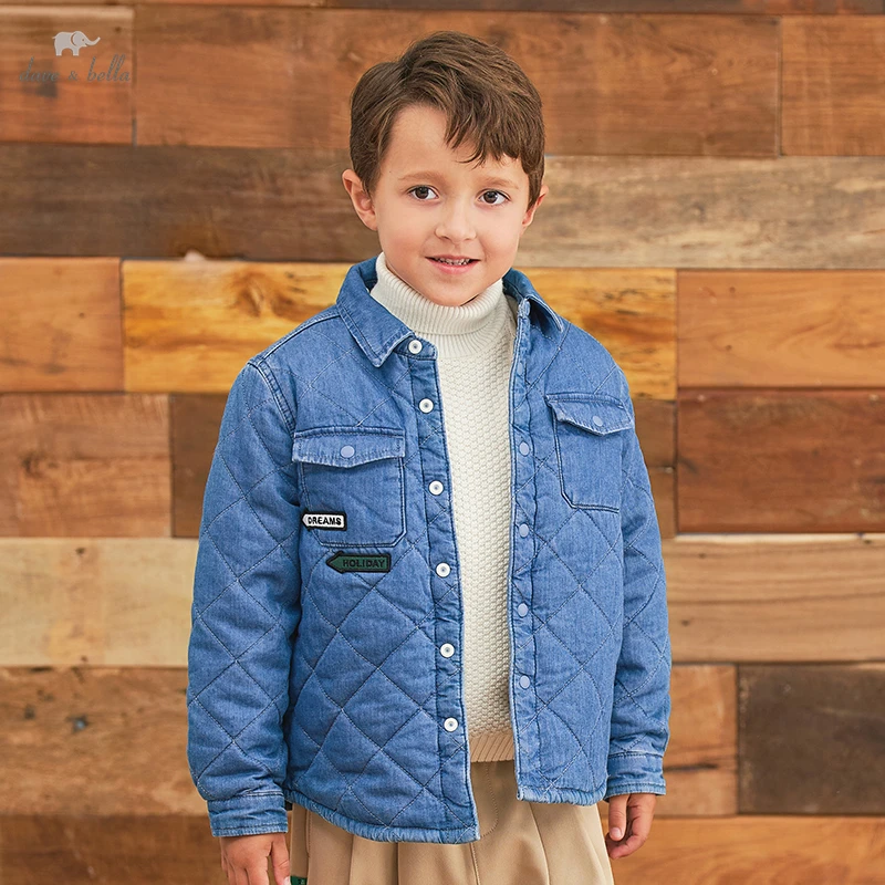 DK4224153  Dave Bella Winter Kids Boys Fashion   Thicken Jacket  Pockets Coat Children High Quality Outerwearar