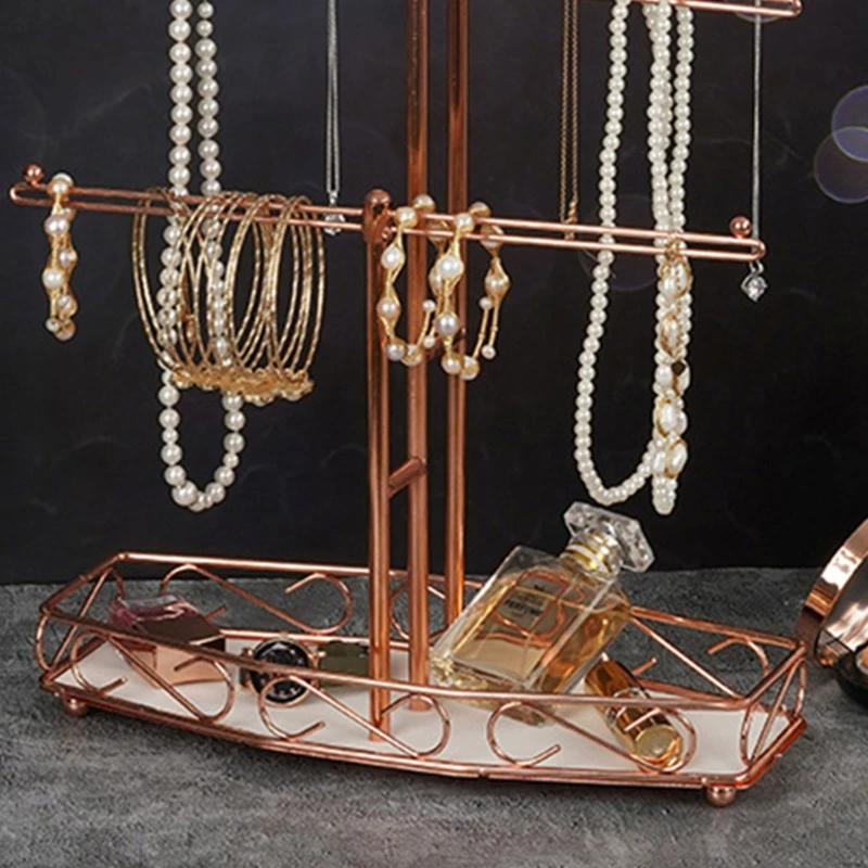

Detachable 3 Tier Rose Gold Display Stand Watches Bracelet Necklace Earring Ring Jewelry Storage Stand for Anniversaries