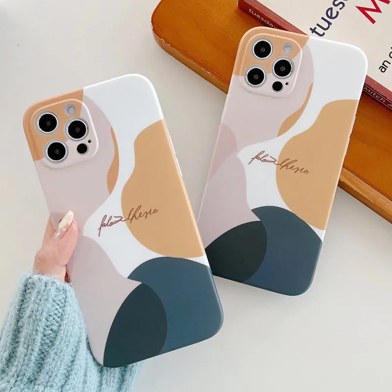 

Art Abstract Geometry INS Style Phone Case For iPhone 12 13 11 Pro Max XR XS Max X 7 8 Plus SE 2 12Mini 12Pro 11 Graffiti Cover