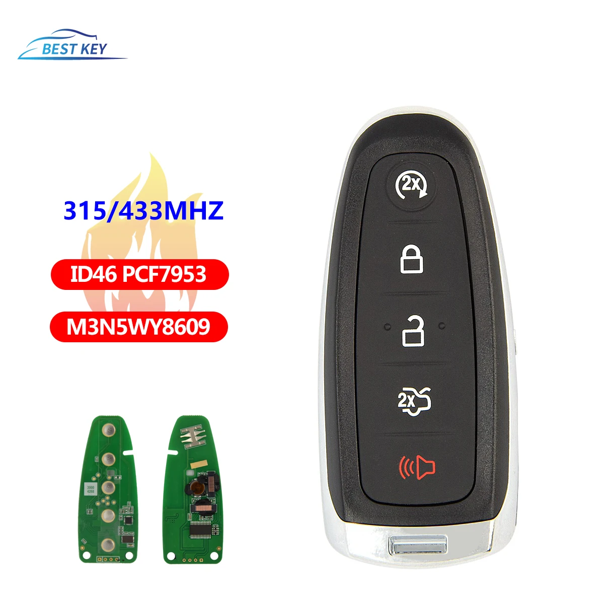 Лучший ключ 433 МГц PCF7953 BT4T-15K601-CX ID46 Smart 5 Button дистанционный ключ-брелок от машины для