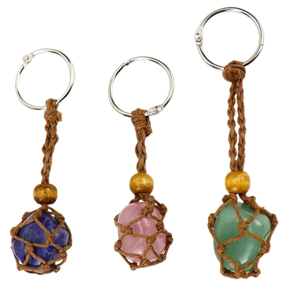 

3pcs Delicate Stone Keyring Natural Stone Keychain Purse Hanging Keychain Pendant Keychain Gift