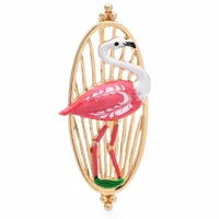 wulibaby enamel flamingo bird brooches for women unisex 2 color beauty animal party office brooch pin gifts