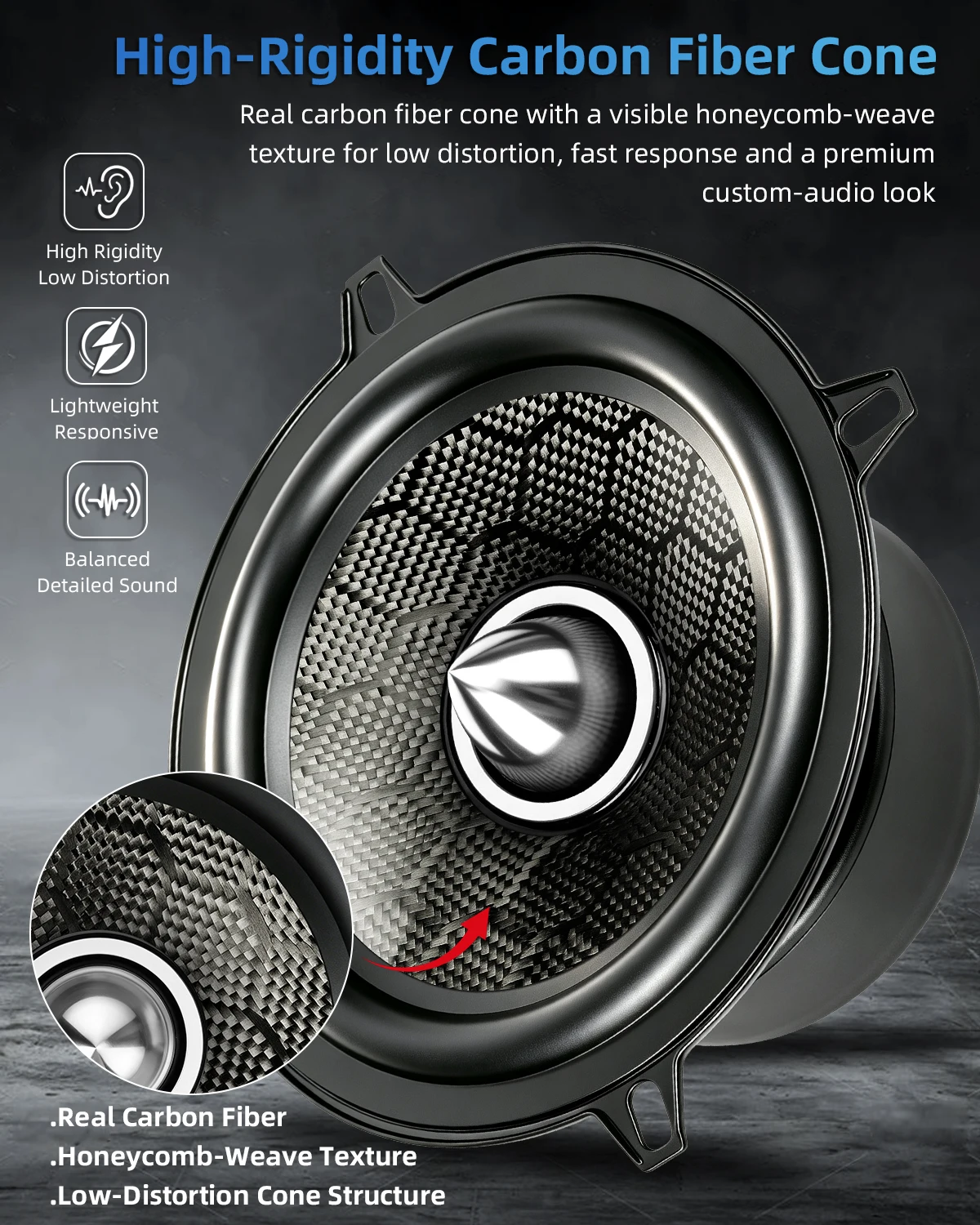 Фото XPIAA CarbonForce 2 шт. 5-дюймовые динамики 700 Вт пиковой мощности, пулевидные, HIFI, 4 Ом, универсальные мультимедийные колонки для домашнего кинотеатра, автомобильные запчасти №3