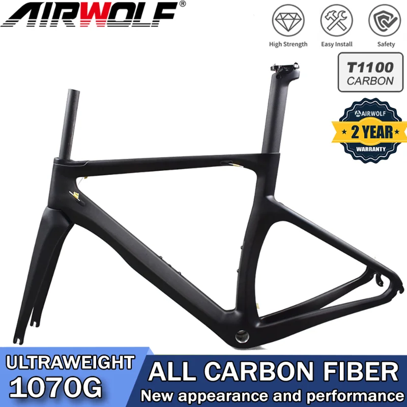 

AIRWOLF T1100 Road Bicycle Frame 130x9mm BSA Carbon Disc Brake Fiber Frame UD Cylinder Shaft with Carbon Fork 700x23c