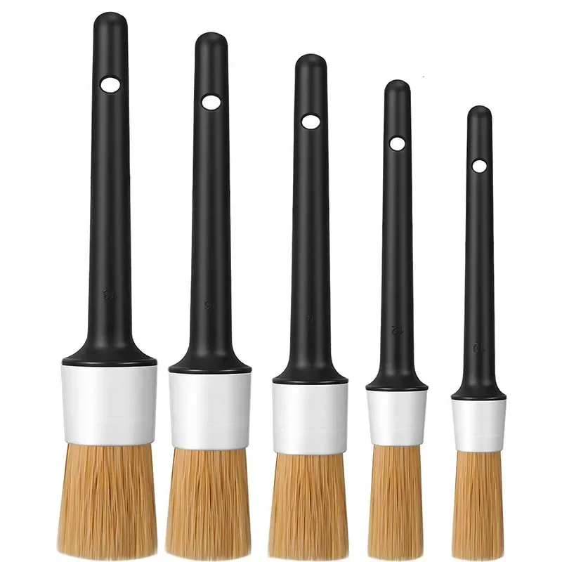 ROP Exterior Interior Detail Brush 5pcs Boar Hair Bristle Brushes for Car Cleaning Auto Detail Tools Dashboard Cleaning Brush