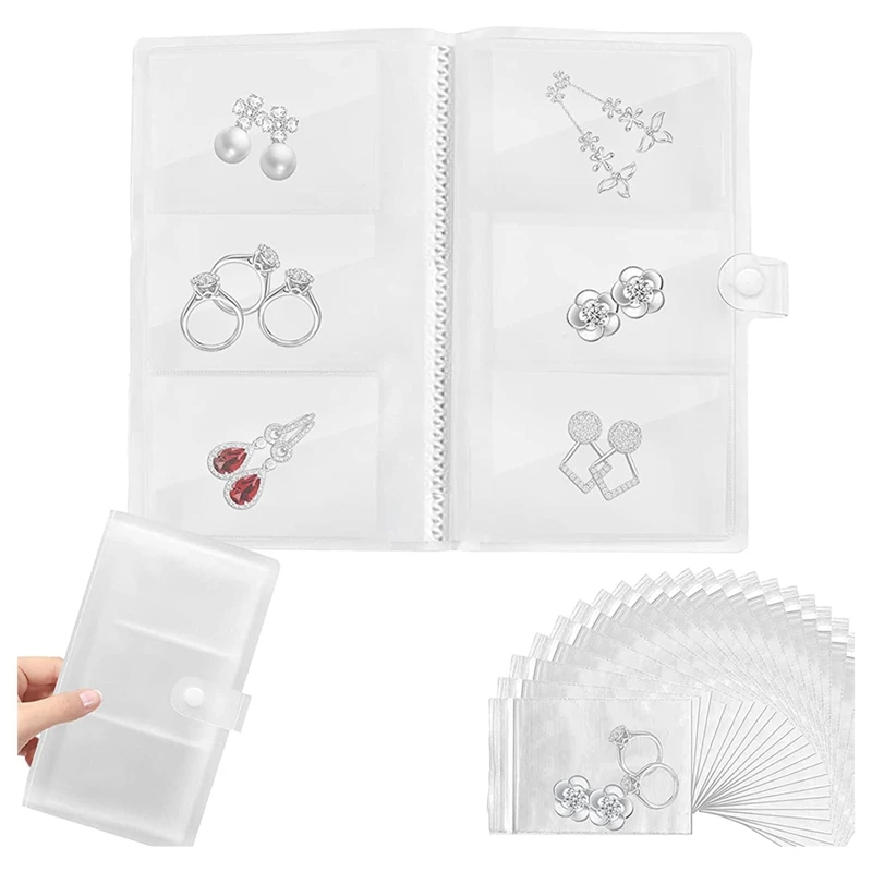 

Прозрачная книга для хранения ювелирных изделий, портативная дорожная книга для хранения ювелирных изделий (84 отделения + 50 герметичных пак...