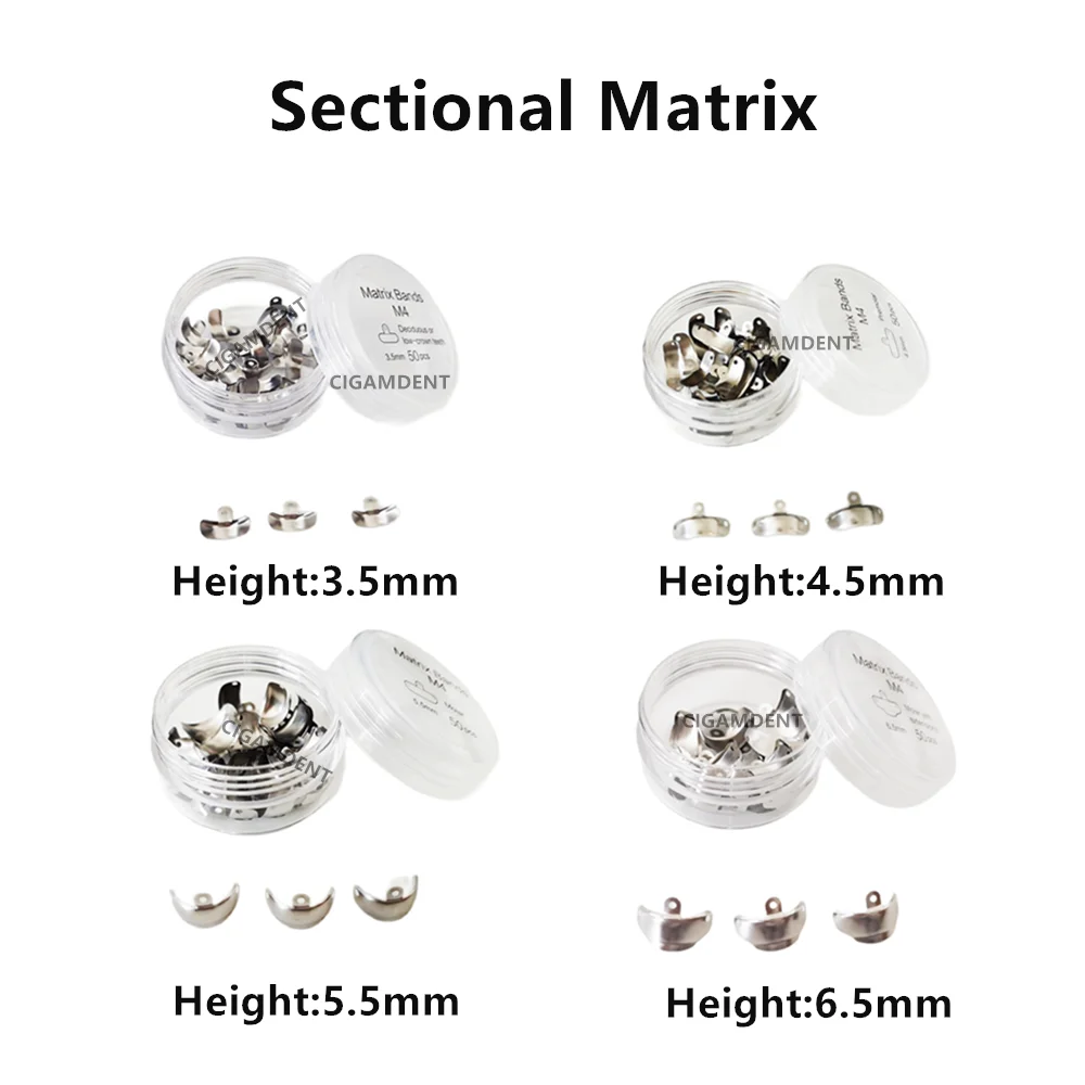 

50Pcs Dental Matrix Bands Palodent V3 Style Sectional Contoured Matrices Ring Wedges Clamp Stainless Steel Refill