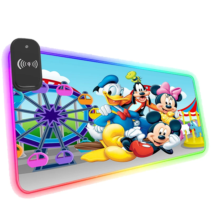 

Коврик для мыши с беспроводной зарядкой RGB, светодиодсветодиодный игровые аксессуары для компьютерного стола с Микки и Минни, крутые игровы...