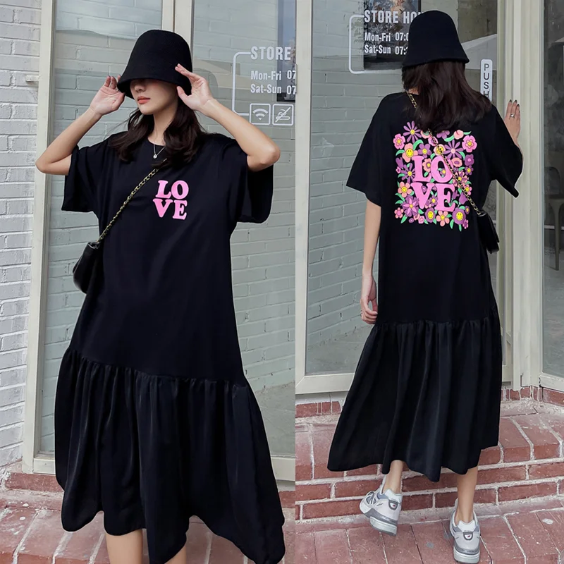 Dongdaemun Новинка лета 2023 свободное женское платье в стиле пэчворк с коротким