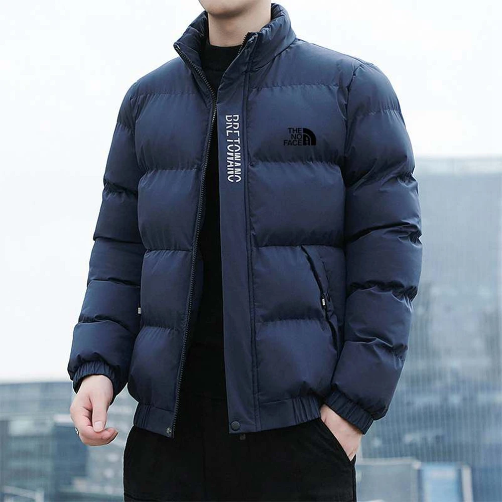 

Модная Повседневная хлопковая куртка с принтом и теплым стоячим воротником, утепленная Корейская версия хлопковая куртка, Мужская новая зимняя куртка