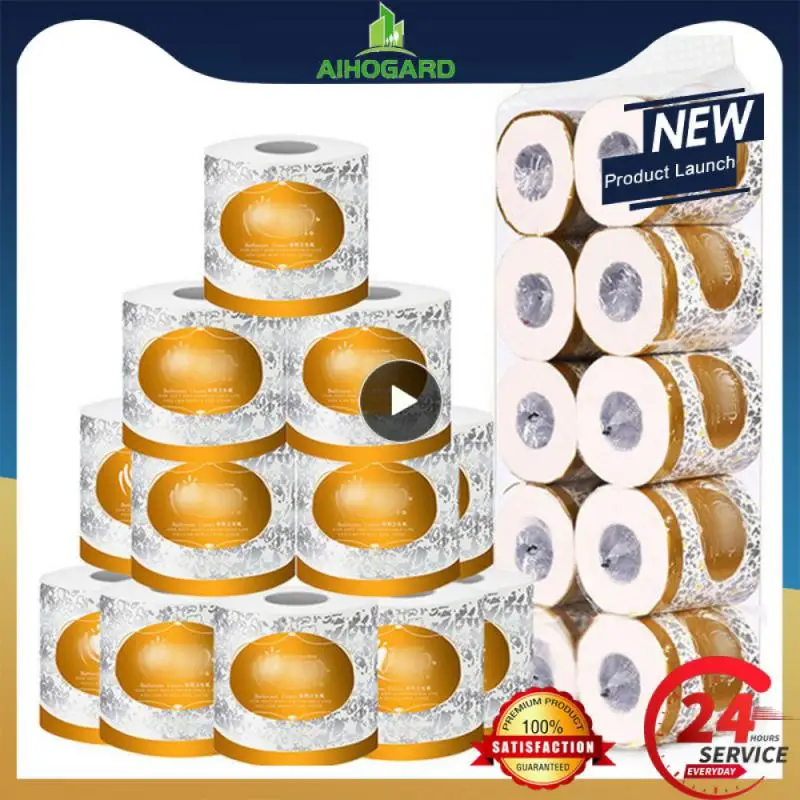 

10 Roll Toilet Paper 3-Layer Native Wood Soft Toilet Paper Pulp Home Rolling Paper Strong Water Absorption For Bathroom Toilet