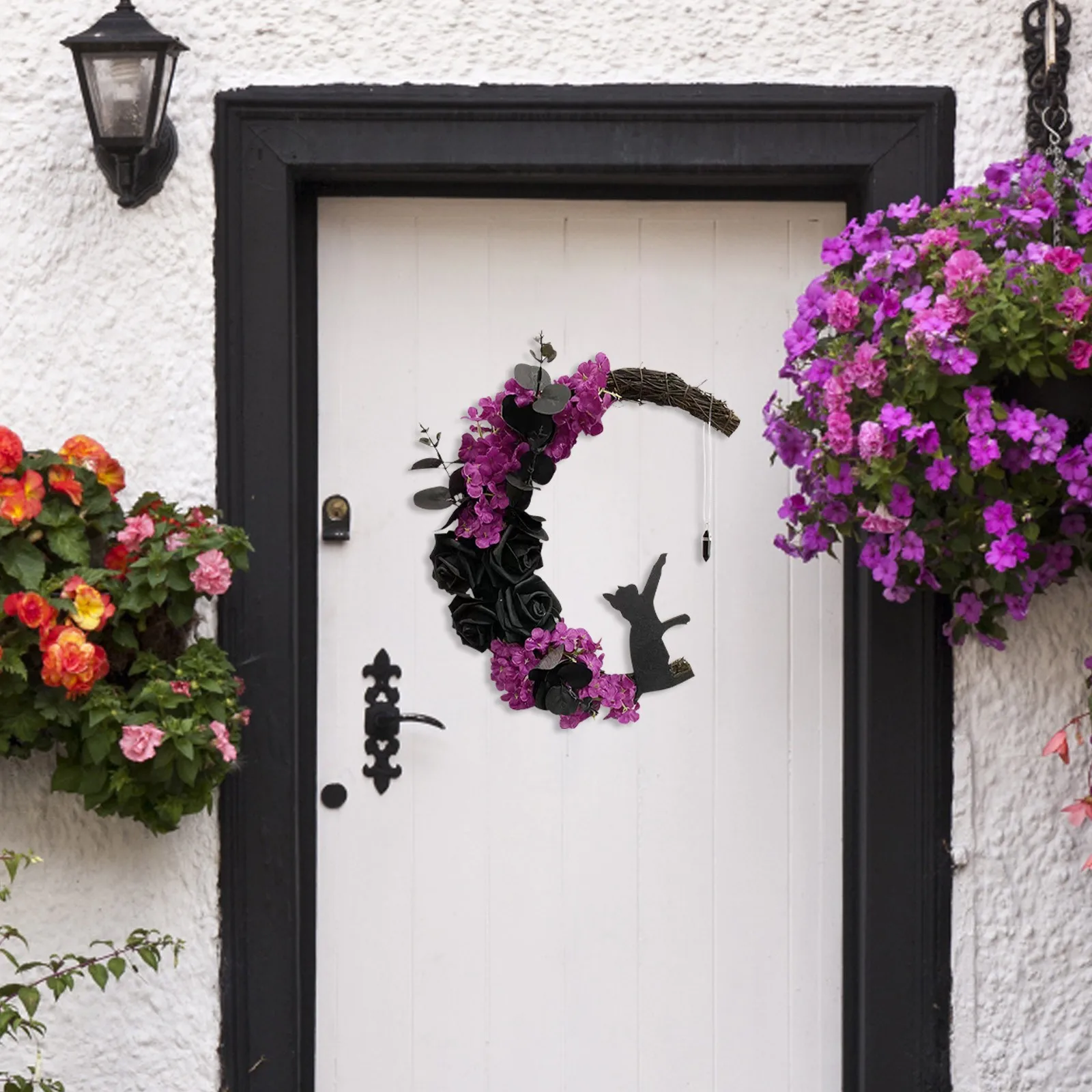 

Венки лунные на Хэллоуин для входной двери, венок на Хэллоуин с кошкой, Настенный декор, дверной венок на Хэллоуин, кошка на Хэллоуин