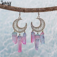new witchy rainbow quartz crystal earringsdangle earrings with crescent moongift for witchy moon phase jewelry