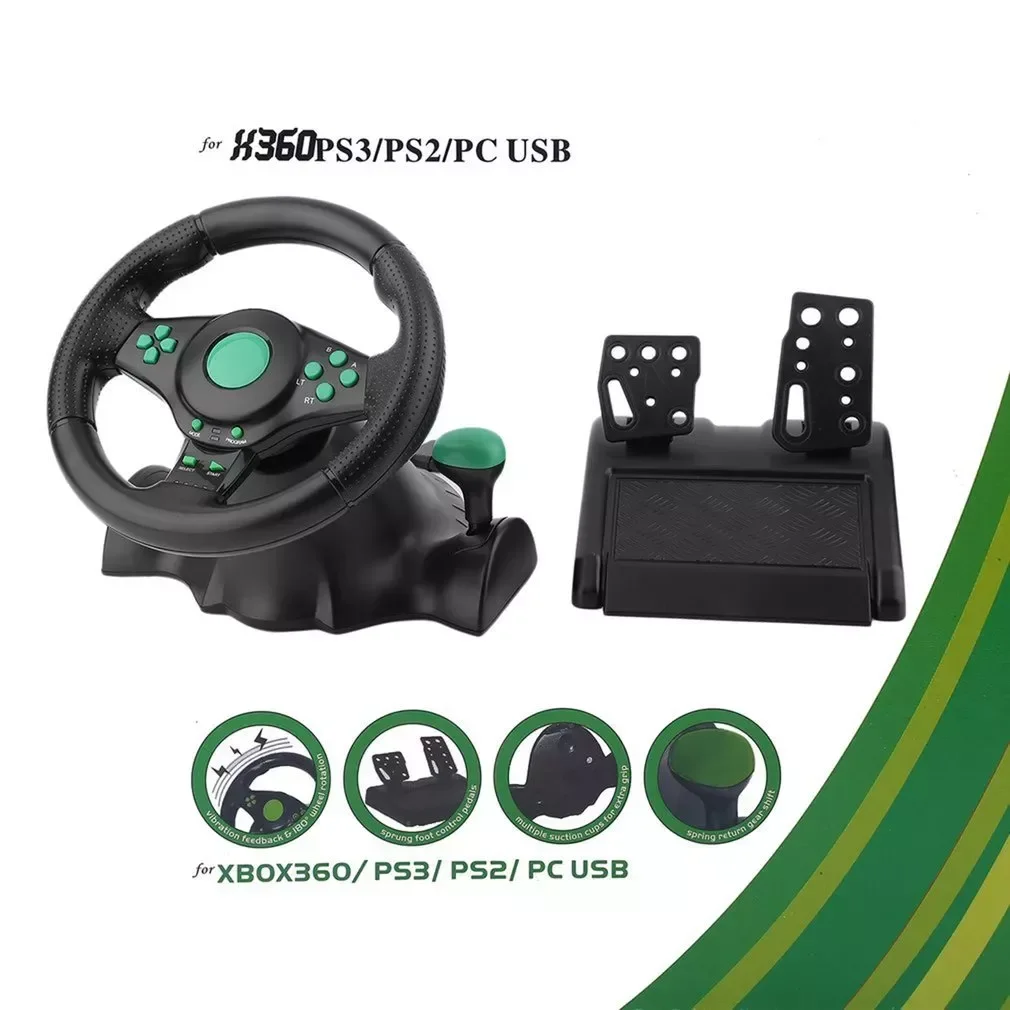 

180 Degree Rotation Gaming Vibration Racing Steering Wheel With Pedals For XBOX 360 For PS2 For PS3 PC USB Car Steering Wheel