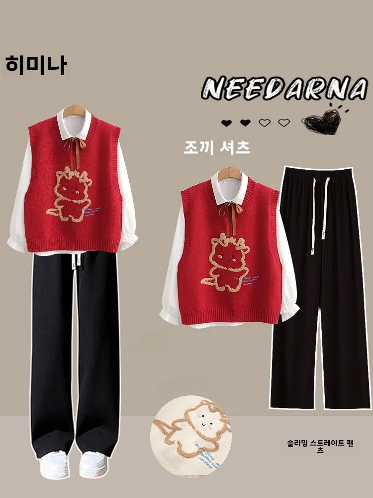 Girl Autumn Clothes 2024 New Arrival Western Sle Fashion Suit Junior High School Student Sweater Vest Preppy Sports T... |