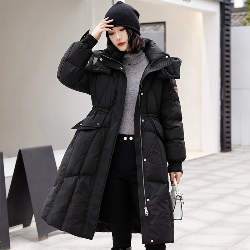 

Новинка 2023, утепленная женская куртка с капюшоном на талии, пуховик на 90 утином пуху, зимняя длинная Корейская женская одежда, парки