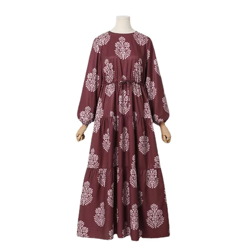 Casual Loose Holiday Elegant Long Robe Oversized Spring Women Printing Muslim Dress Full Sleeved Abaya Kaftan Sundress