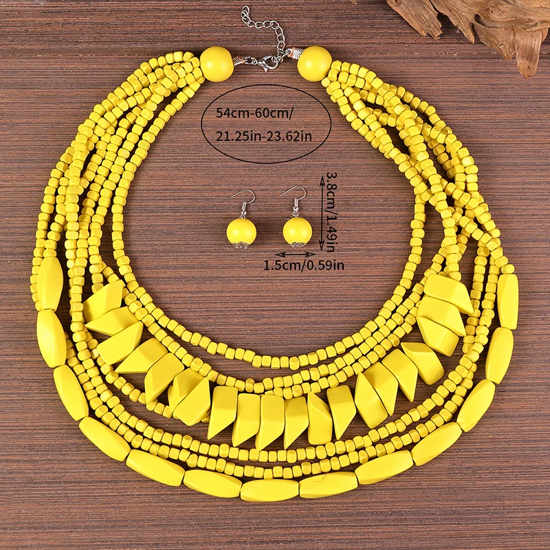 Ожерелье и бижутерия круглое деревянное ручной работы 7 слоев 1 комплект