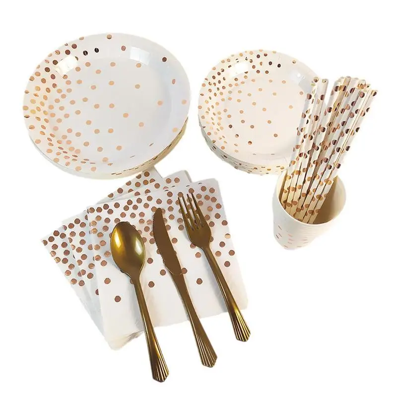 

Golden Dot Dinnerware Set Party Tableware Set Gold Foil Polka Dot Pattern Paper Plate Set For Birthday Parties Wedding