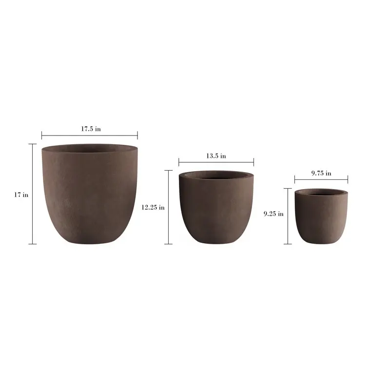 of 3 Fiber Clay Planters – Antique Brown by  Garden