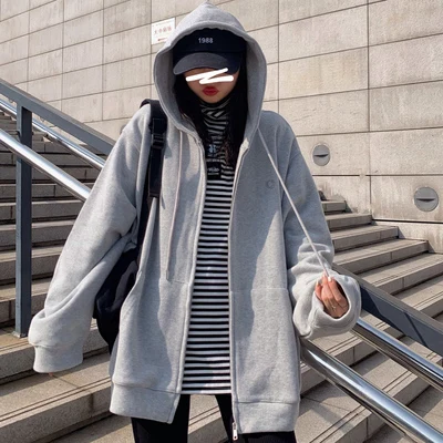 

Women's thickened autumn and winter new loose pullover coat women's hooded mid-length outer wear