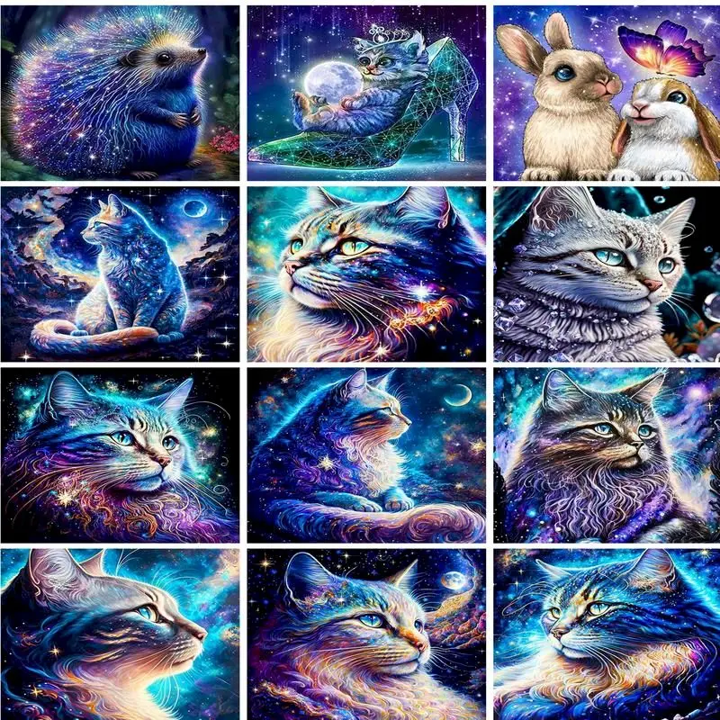 

GATYZTORY Oil Painting By Number Starry Sky Cat Animal Drawing On Canvas By Numbers Landscape Kits Handpainted Paintings