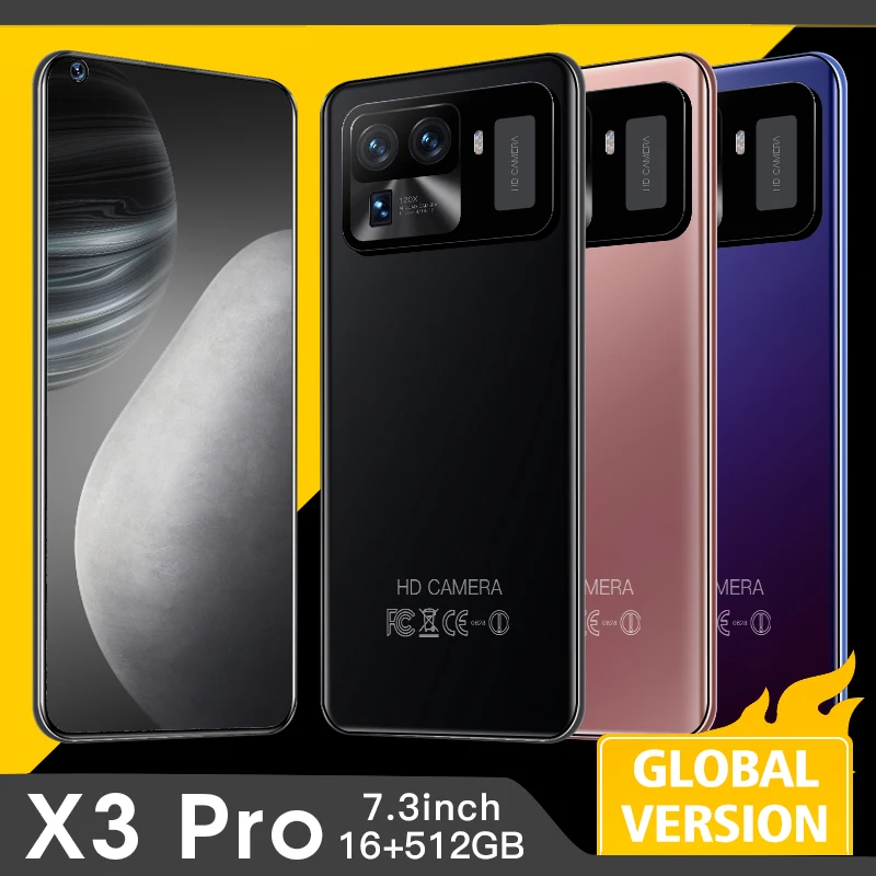 

X3 Pro Smartphone Android 7.3 inch Cell phone 16GB+512GB 6800mAh 48MP 5G Network Unlocked Mobile phones Global Version Celular