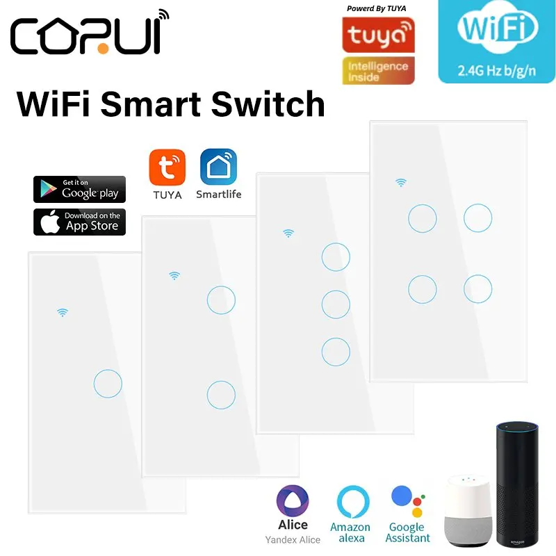 

Tuya WiFi Smart Wall Switch EU Touch Light Switch Smart Life Remote Control Voice Control Support Alexa Google Home Yandex Alice