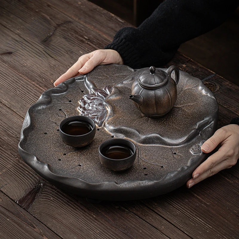 

Ceramic Valet Serving Tea Tray Japanese Desk Luxury Storage Tea Tray Irregular Water Absorbed Plateau Office Accessories YY50TT