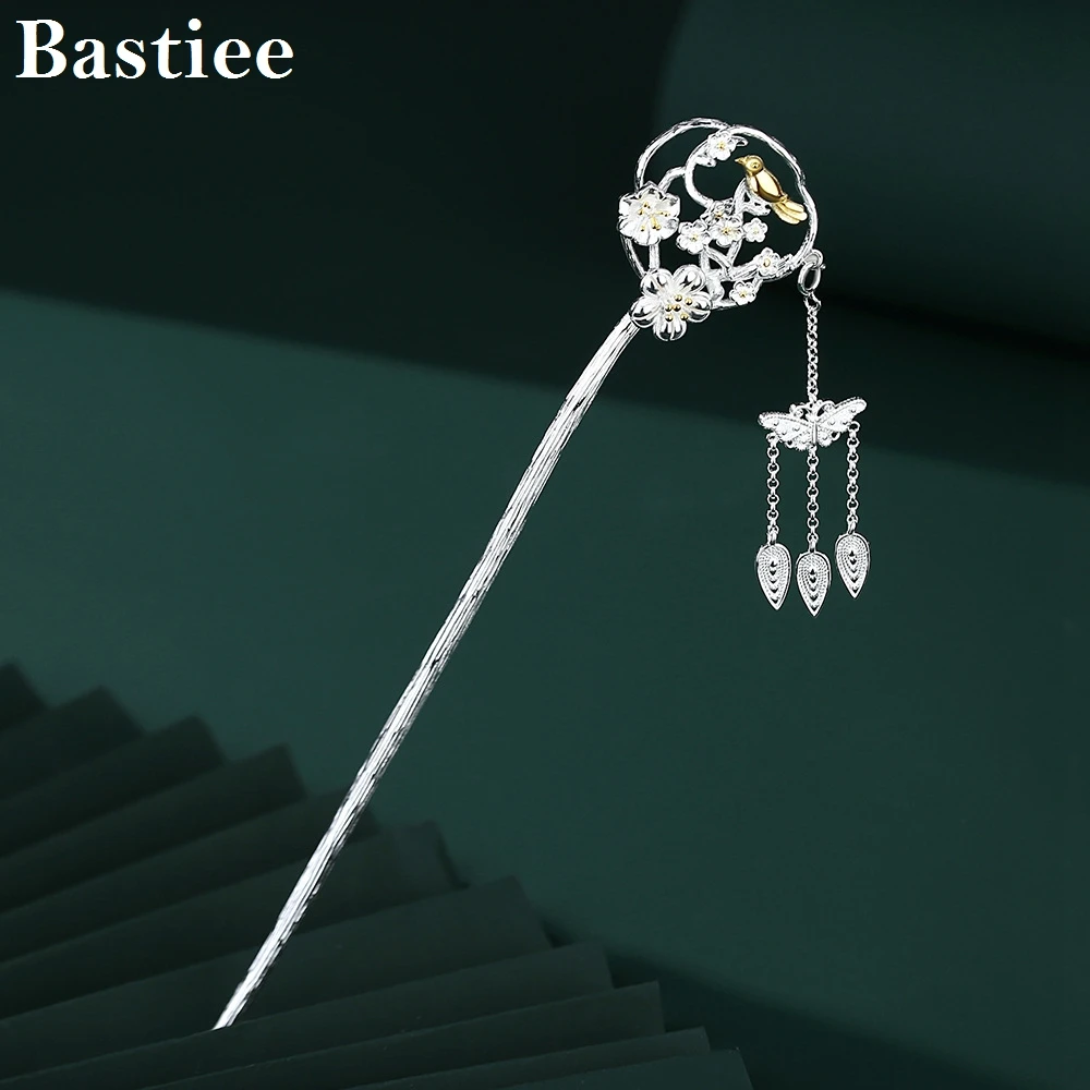 

Bastiee S925 Sterling Silver Hair Pin Chinese Antique Tassels Palace Style Hanfu Accessories Broche Cheveux Pasador Cabello