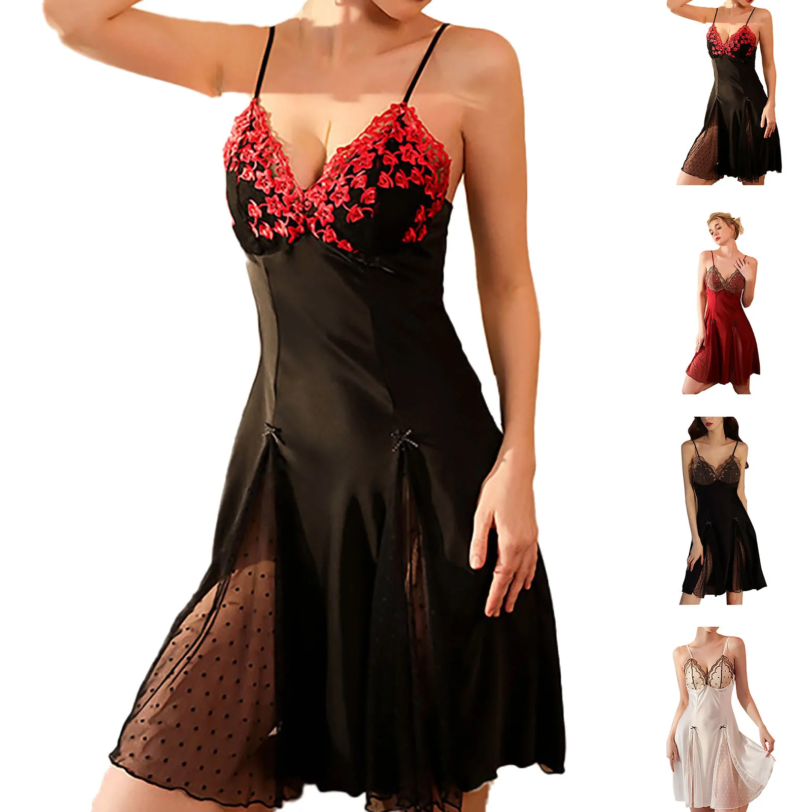 

Women's Sexy Open Back Lace Stitching Satin Pajamas Xx Large Night Gown