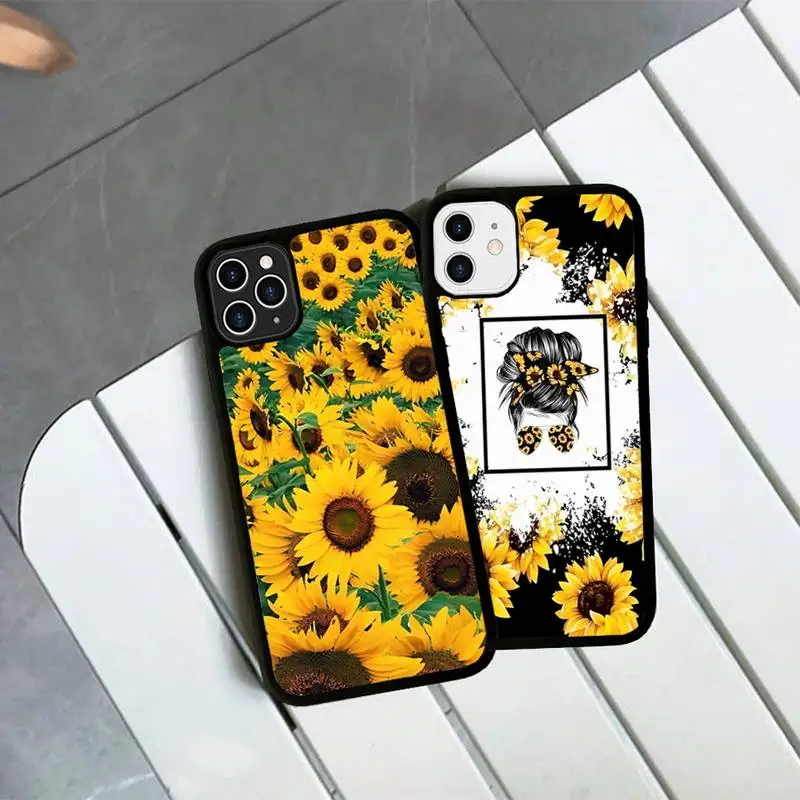 

FHNBLJ Yellow Sunflower Print Phone Case Silicone PC+TPU Case for iPhone 11 12 13 Pro Max 8 7 6 Plus X SE XR Hard Fundas