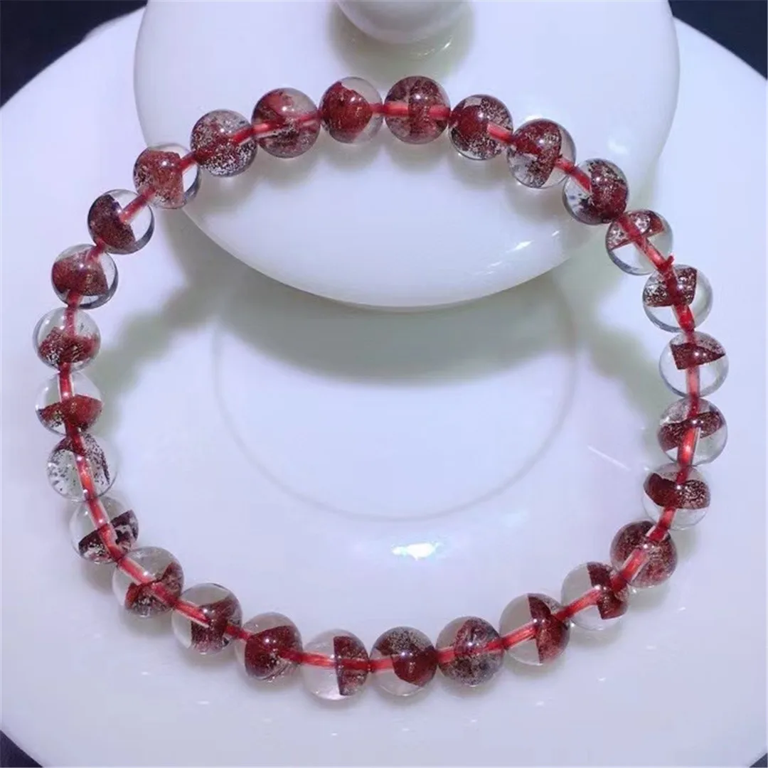 

6mm Natural Red Phantom Quartz Bracelet Jewelry For Women Men Healing Wealth Crystal Clear Round Beads Gemstone Strands AAAAA