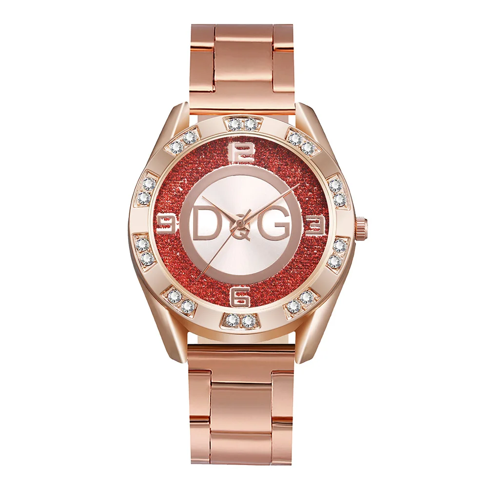 Rose gold glitter quartz women's watch, minimalist design steel strap watch, large dial, fashion creative watch women's watch