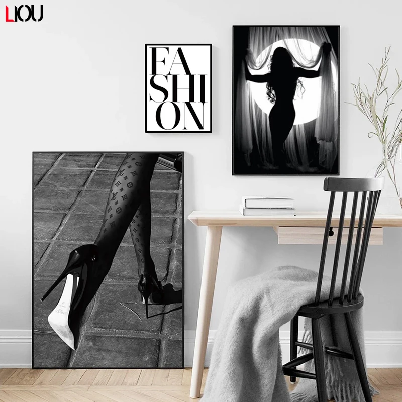 Модный сексуальный женский настенный постер обувь на высоком каблуке с губной