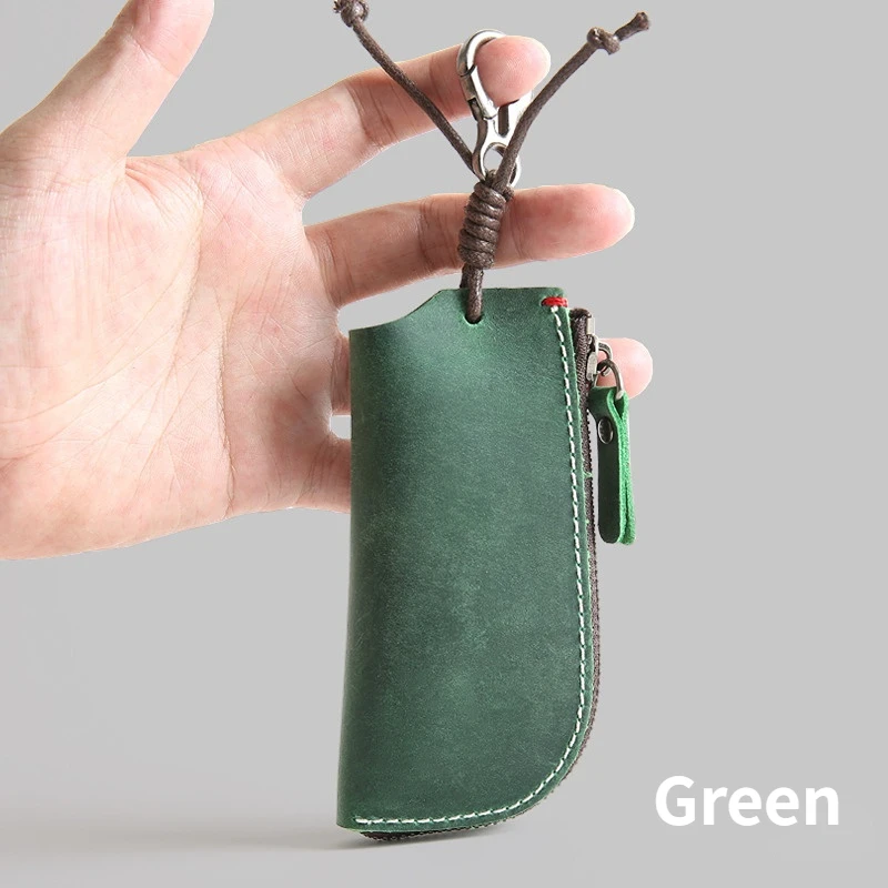 

Crazy Horse Leather Casual Zipper Key Bag Men's Waist Hanging Real Head of Cowhide Coin Purse Car Multifunctional Key Chain