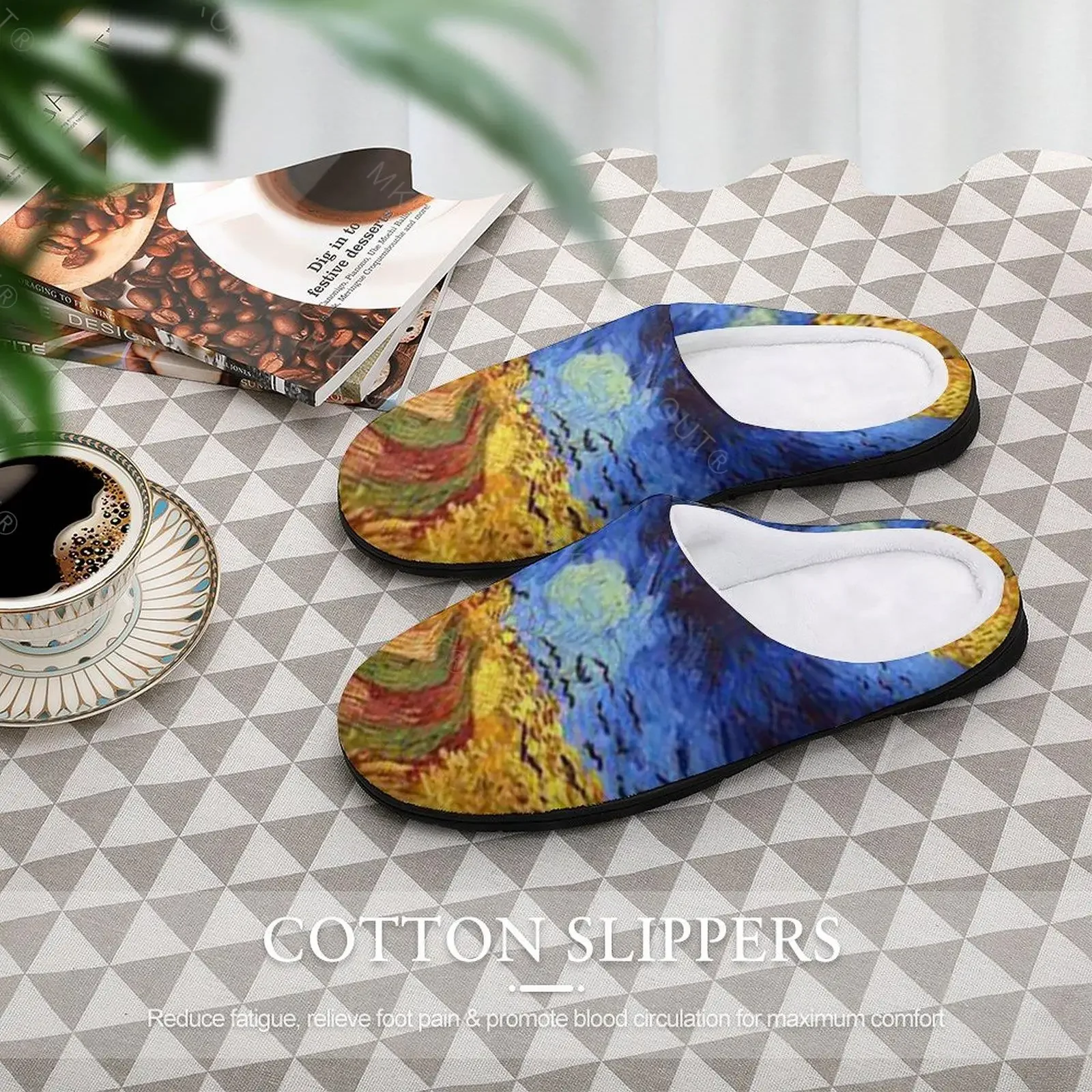 Зимние теплые тапочки Van Gogh 7 для мужчин и женщин хлопковые нескользящие шлепанцы