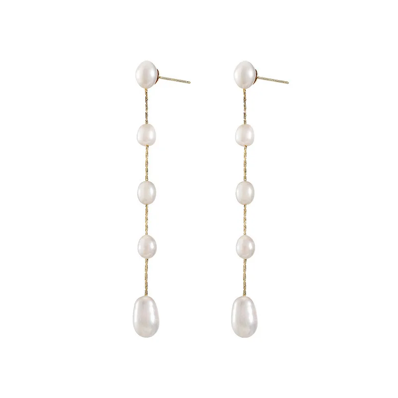 Женские длинные серьги-подвески ALLNEWME с натуральным пресноводным жемчугом и