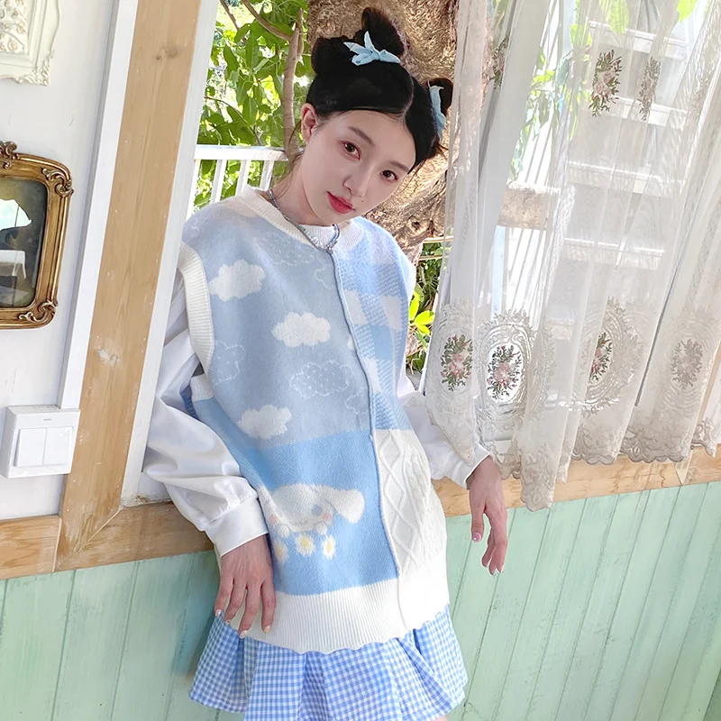 

Кавайный Sanriod аниме хобби Cinnamoroll Pom пурин Женский Осенний пазл жаккардовый вязаный Топ свободный свитер с круглым вырезом