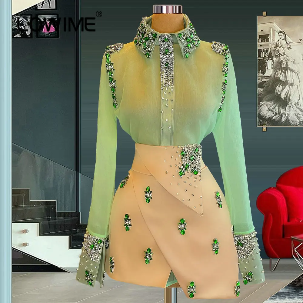 Мини-платье с длинным рукавом юбкой-годе и кристаллами |