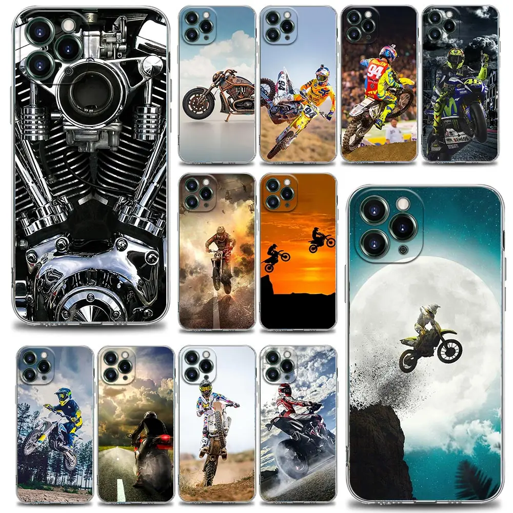 

Motorbike Motocross moto cross dirtbikes Phone Case For iPhone 11 12 13 Pro Max XR XS X 8 SE 2020 6 Plus Clear Soft Cover Shell