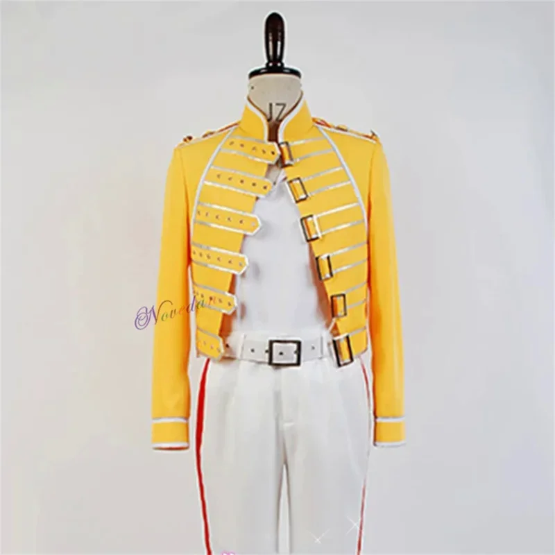 Queen Lead Vocals Freddie Mercury Косплей Костюм DJ Певица Бальные танцы Сцена Желтая куртка