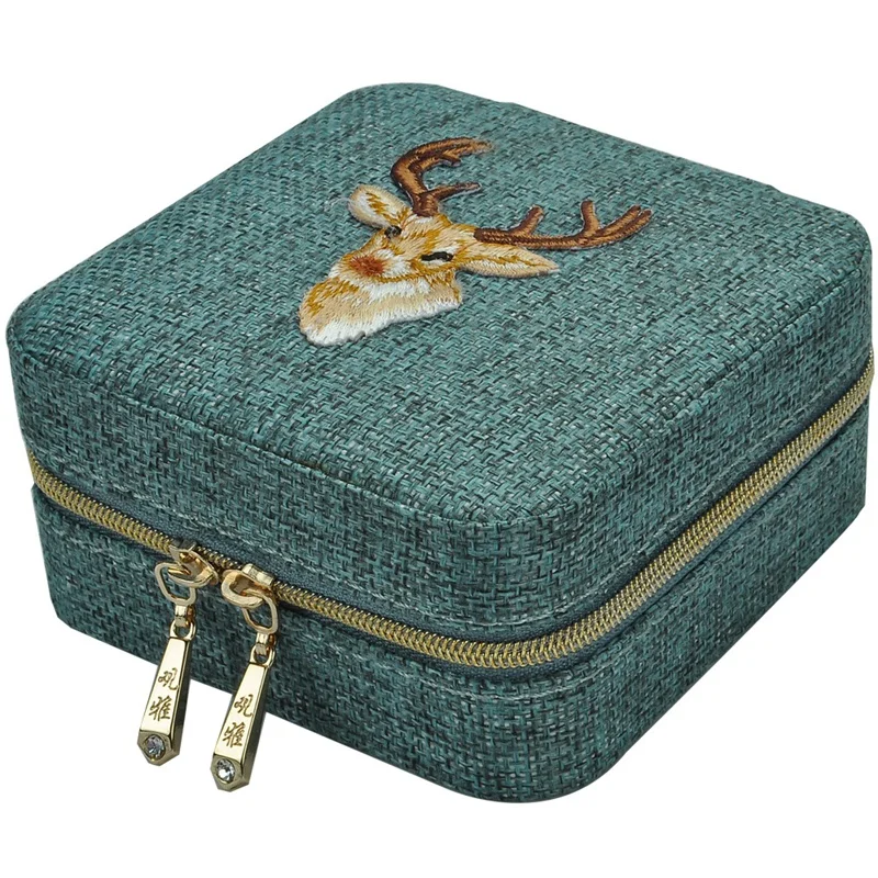 

New Linen Box Multifunction Necklace Ring Earings Bracelet Storage Box Organizer Girl Gift